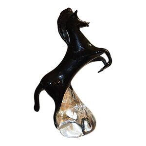 Black Amethyst Crystal Horse Figurine Marcolin Art Handmade In Sweden Signed #ed